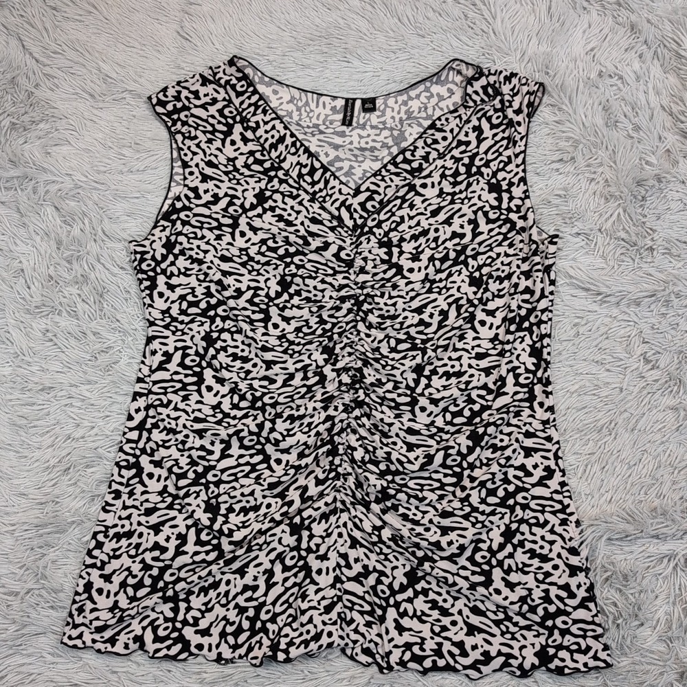 Essentials By Milano Shirt Womens L Black White Blouse Sleeveless Top Preppy